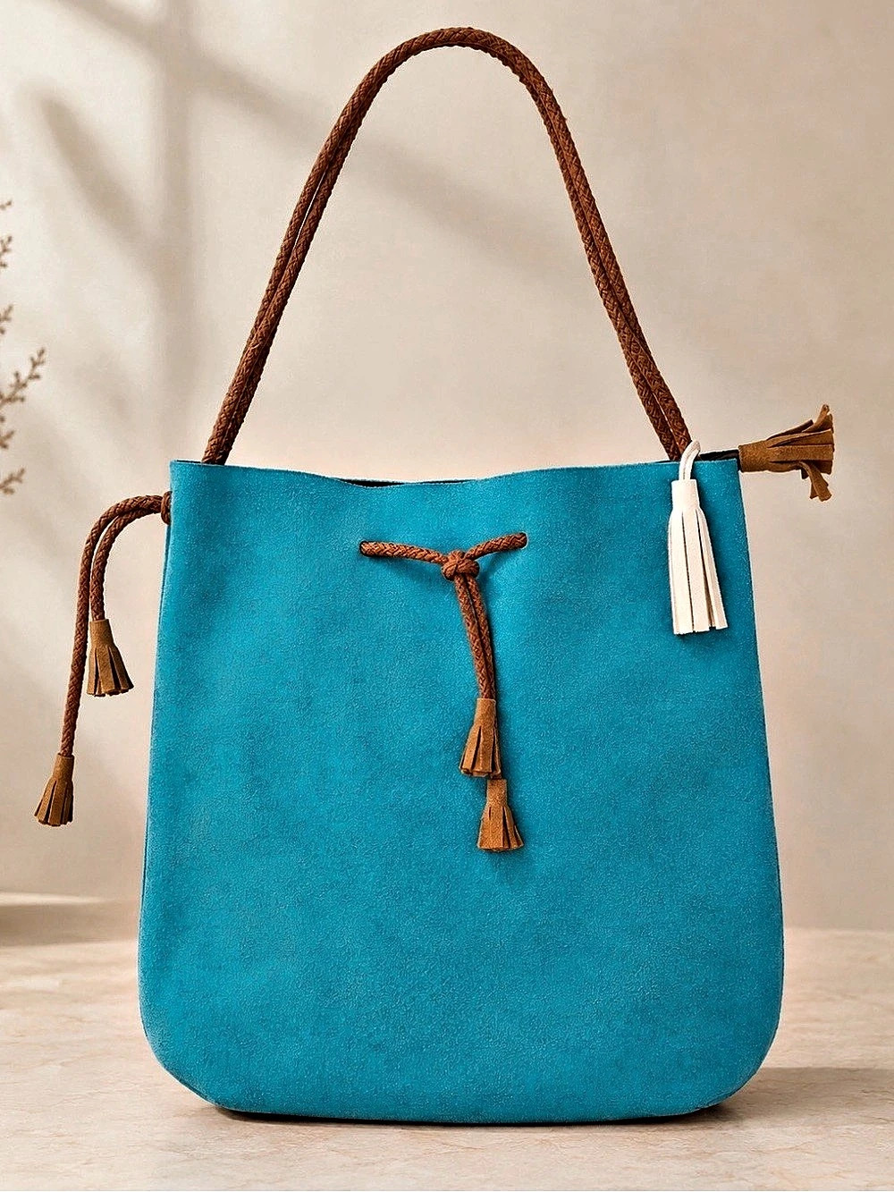Maslinda Designs Turquoise & Brown Shoulder Bag with tasels
